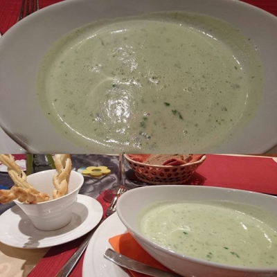 Fresh B&auml;rlauch soup. Correct serving temperature.